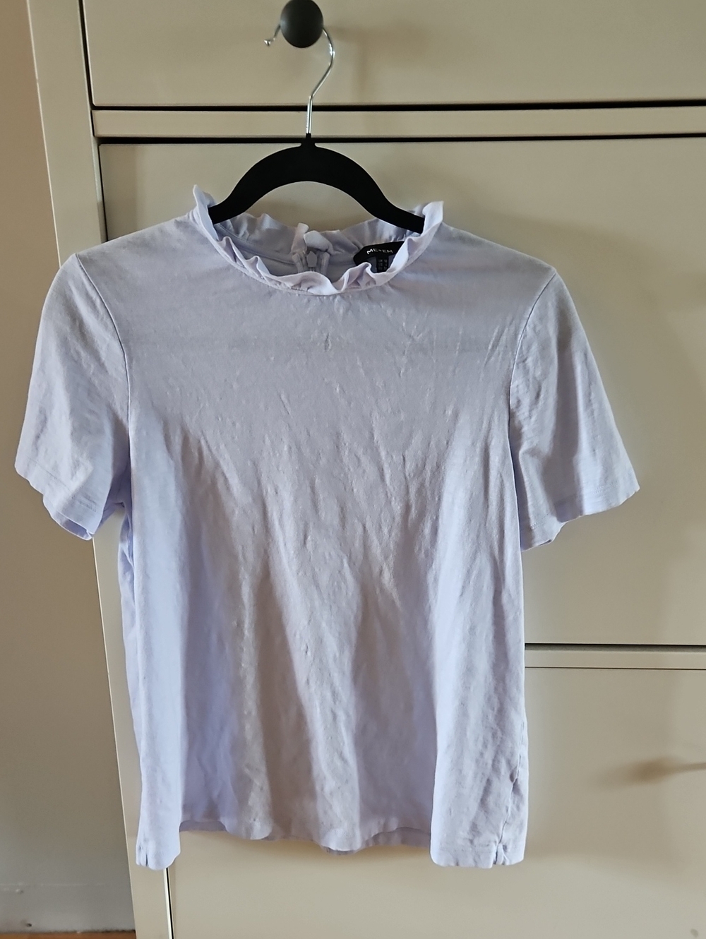 ME+EM Light Lavender Ruffle-Neck Short Sleeve Tee Size 6